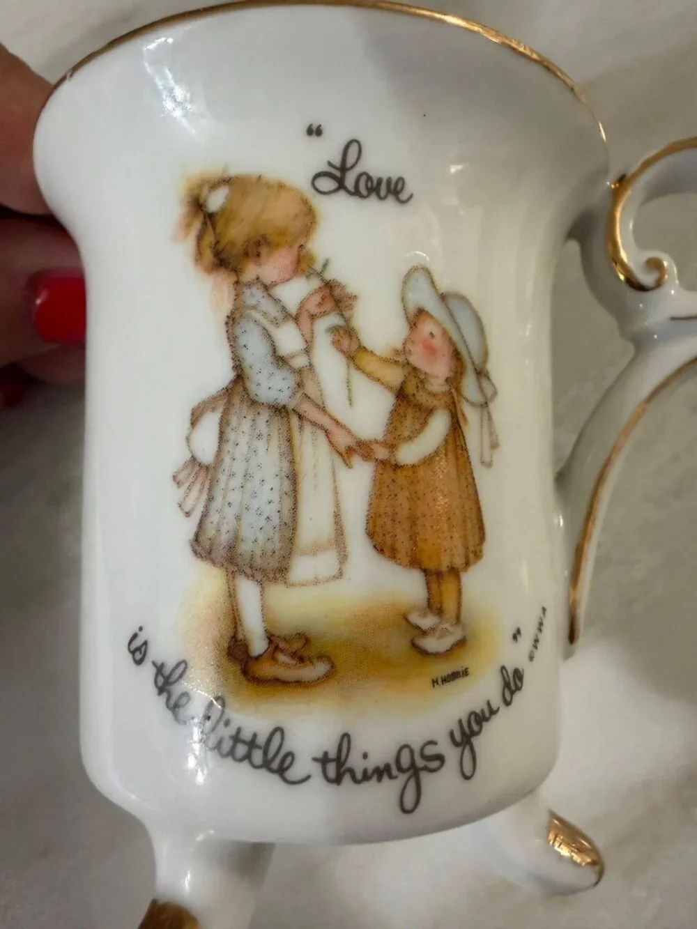 Vintage Footed Porcelain Mug With Gold Trim & H. Hargreaves 